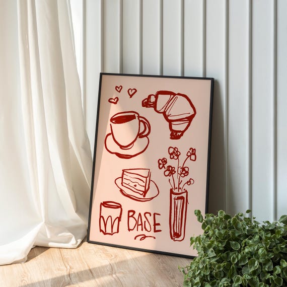 Cafe Poster Minimalist Wall Art Kitchen Prints Print Coffee Bar Decor Croissant Fine
