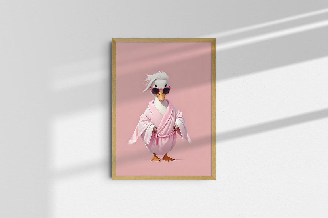 Sassy Duck in Pink Bathrobe and Sunglasses Trendy Girly Poster - Image 2