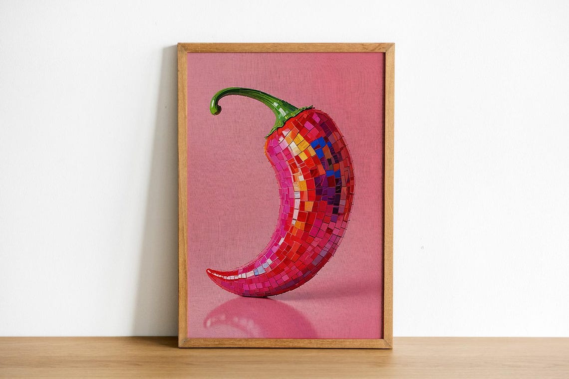 Wall Art Hot Chili Pepper Disco Ball Painting Maximalist Room Decor Preppy Poster Mirror Ball Girly Kitchen Print - Image 4