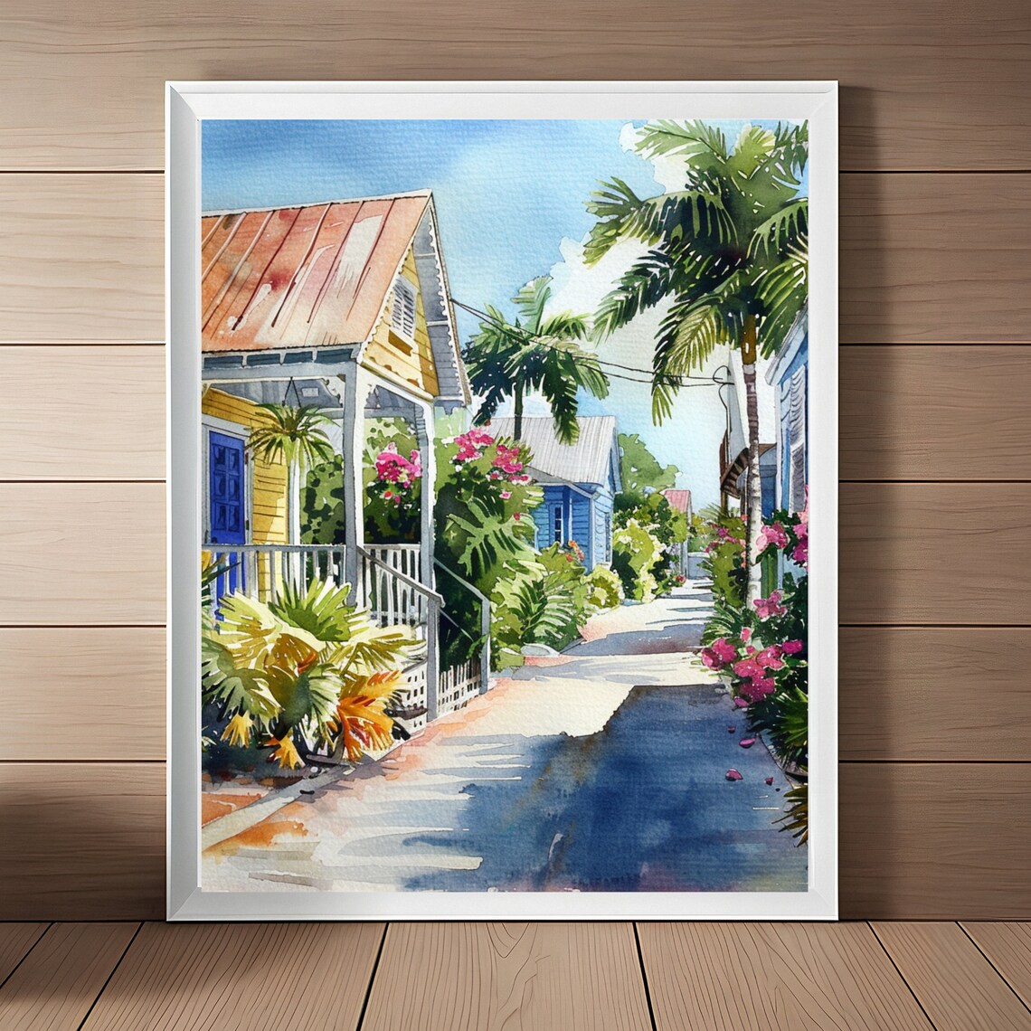 Key West Watercolor Streetscape Travel Art Print