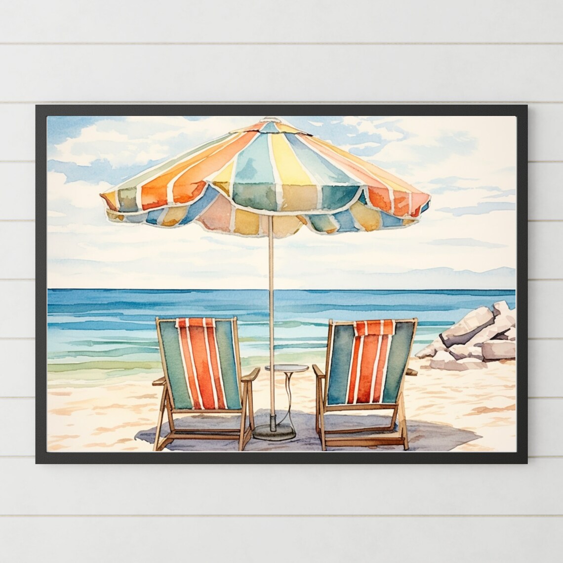 Beach Umbrellas Coastal Watercolor Art Print