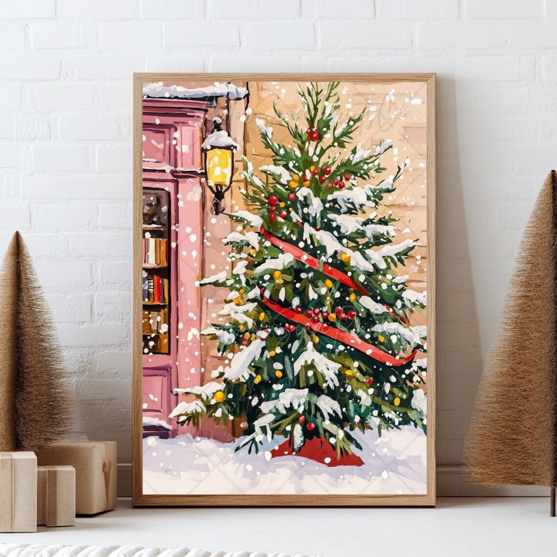Winter Bookstore Anime Style Bookshop Art Print - Image 4