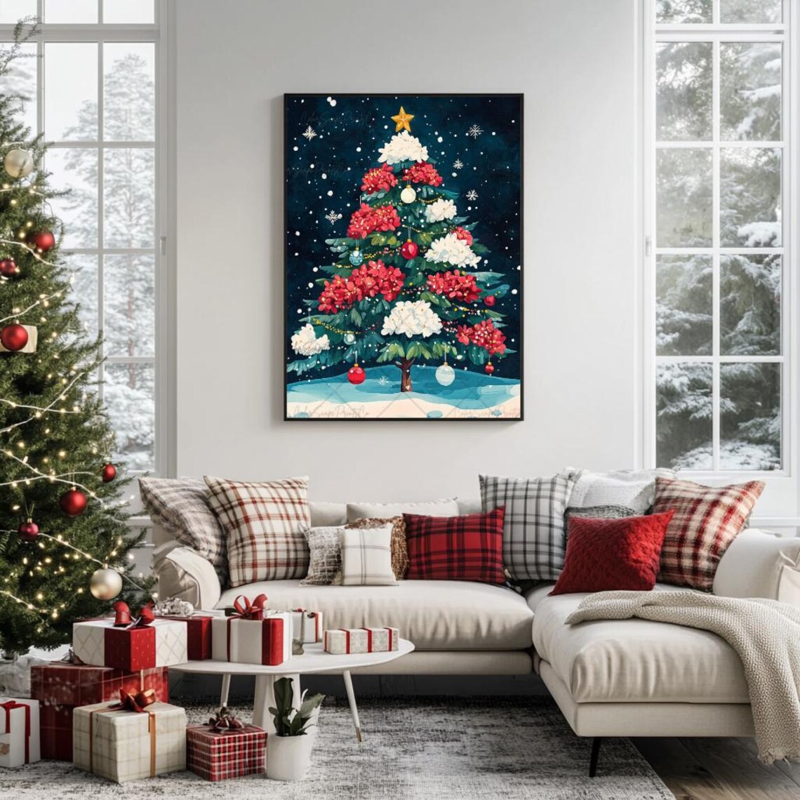 Colorful Christmas Tree Holiday Artwork, Whimsical Print - Image 4