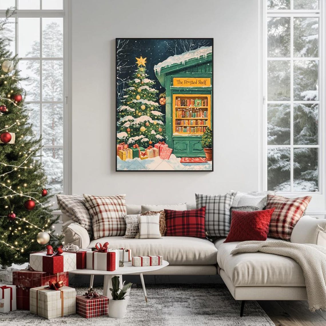 The Frosted Shelf Bookstore Snowy Christmas Night Poster Art - Image 3