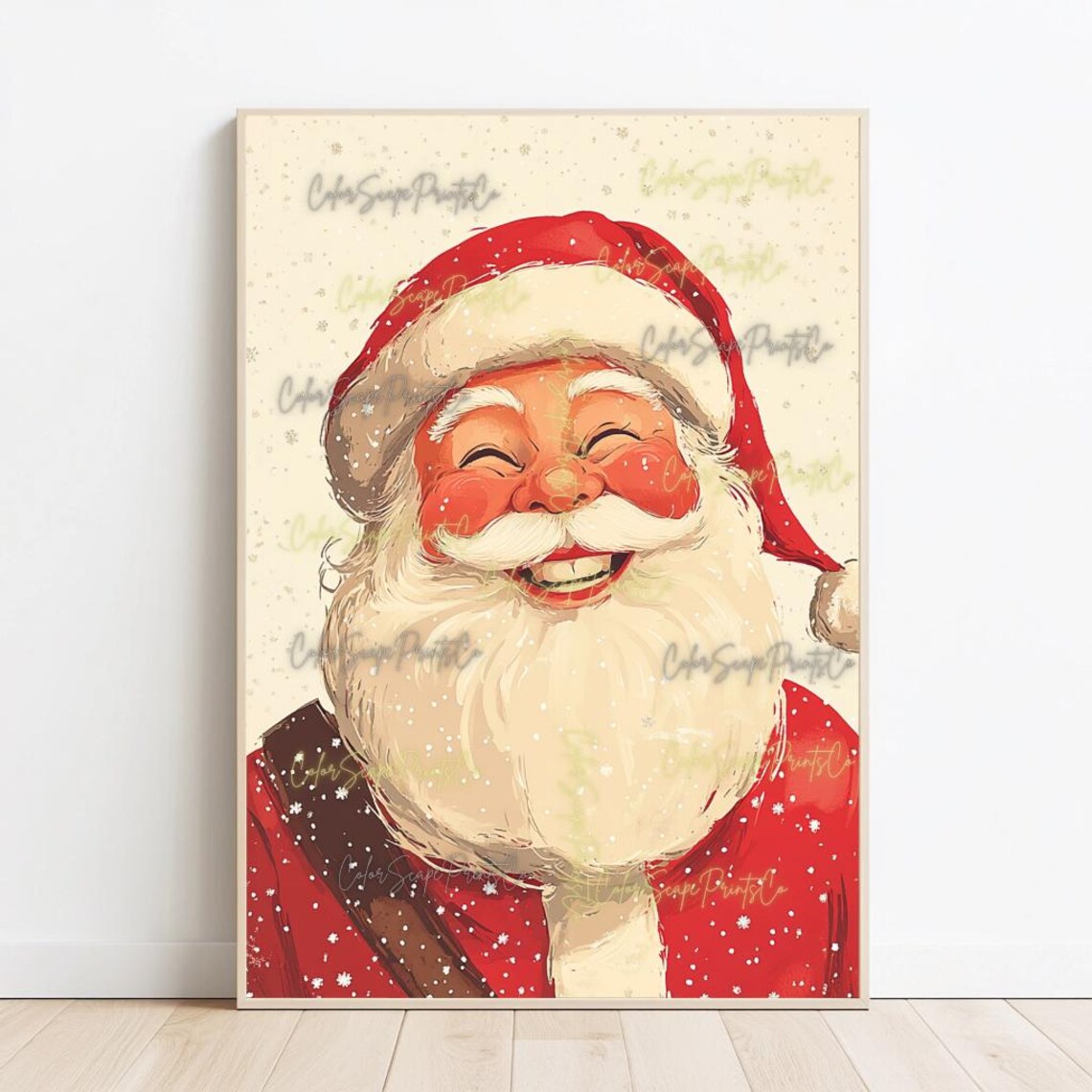 Laughing Santa Face Portrait Vintage Christmas Holiday Poster