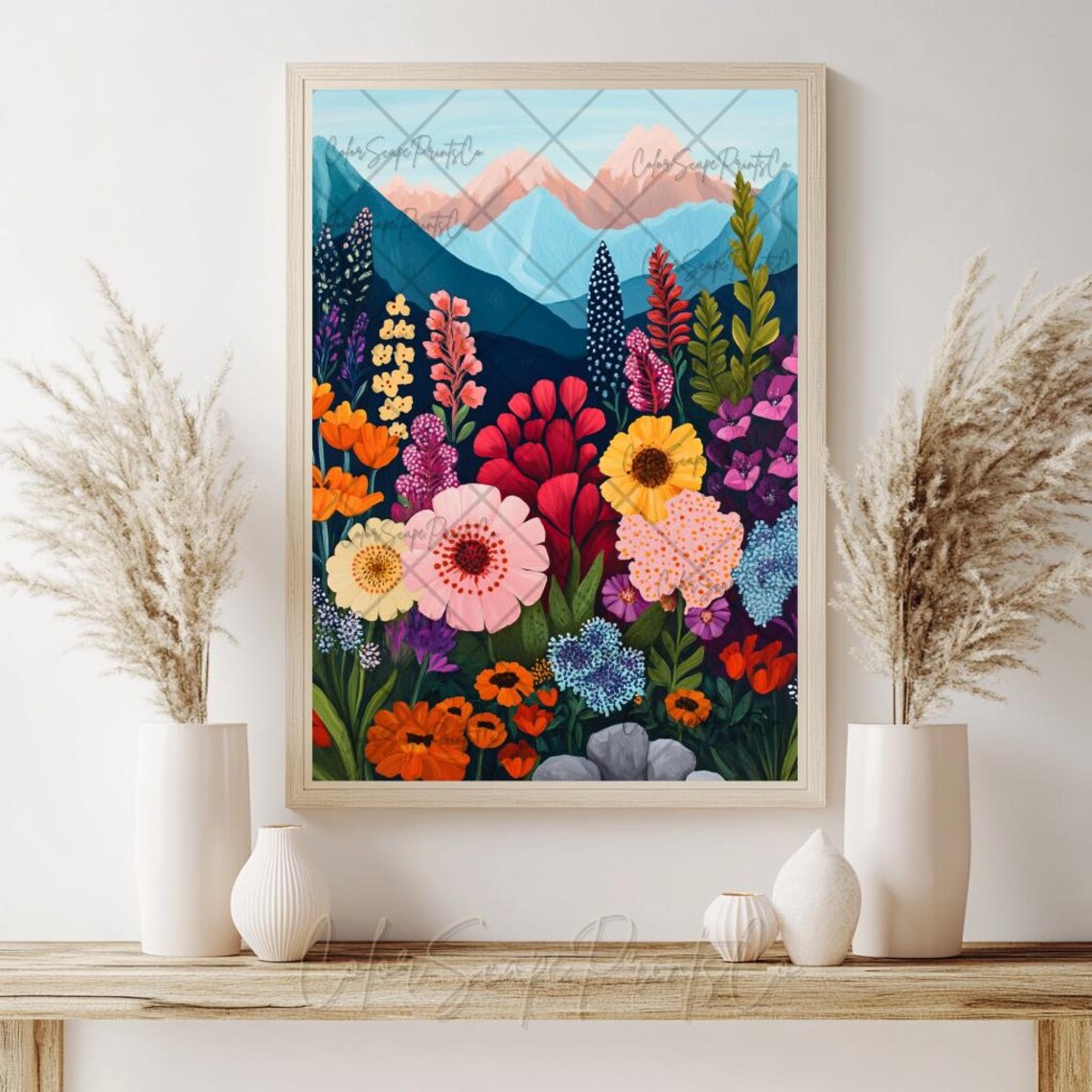 Alpine Wildflower Meadow With Mountain Peaks Botanical Poster - Image 4