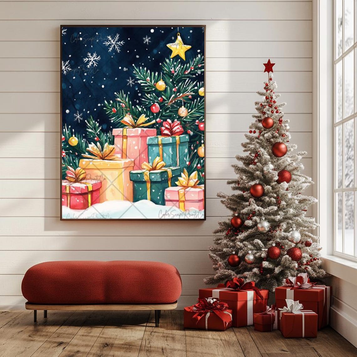 Christmas Gifts Under Tree Night Sky Presents Holiday Poster - Image 3