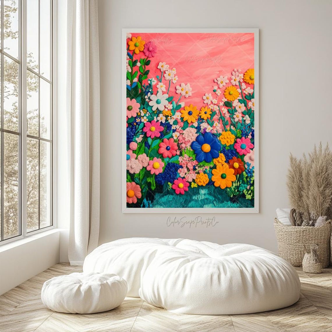Flower Garden Painting Colorful Spring Landscape Painting English Garden Print Colorful Farmhouse Decor Botanical Landscape Floral Nursery - Image 3