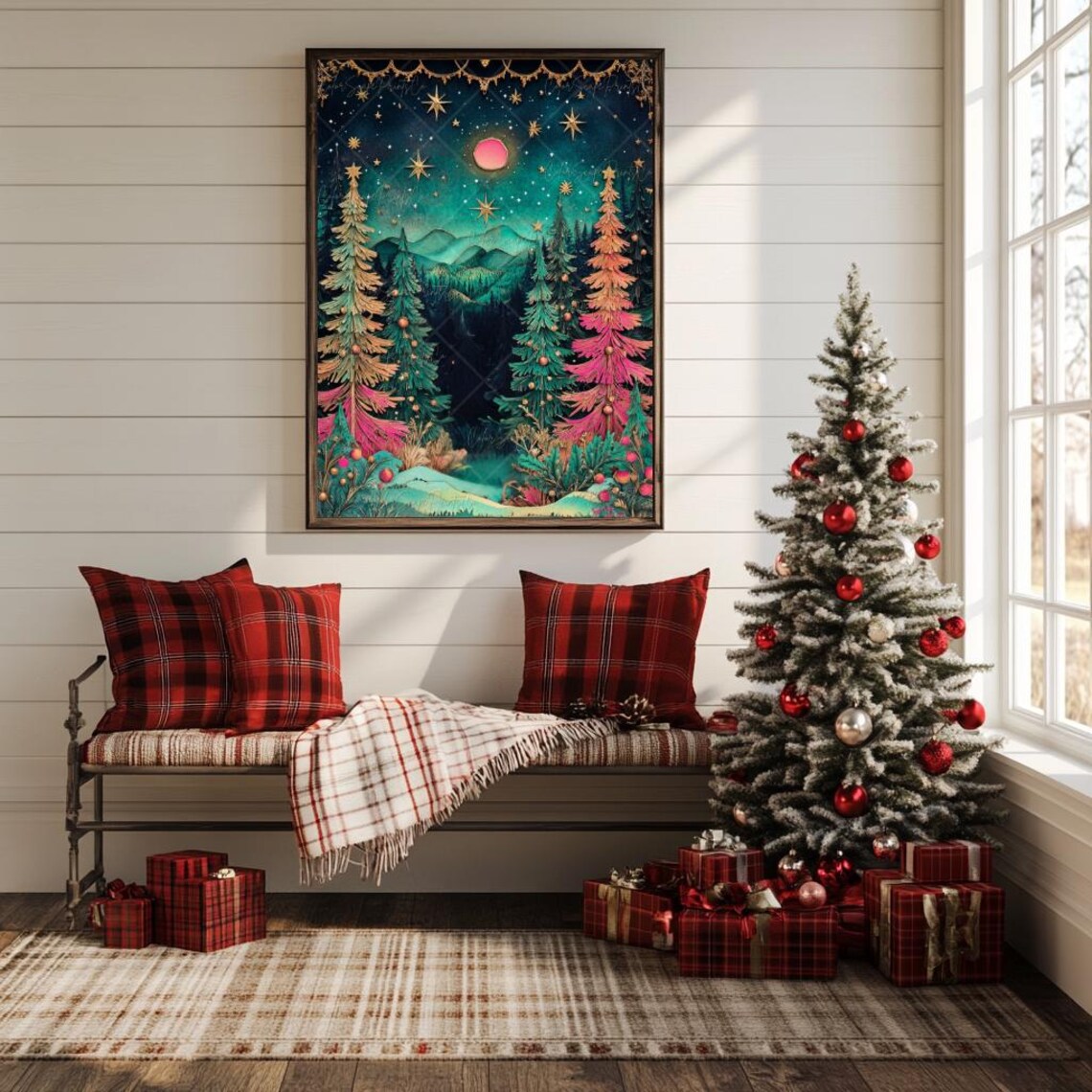 Whimsical Christmas Trees, Winter Wonderland Art Print - Image 4