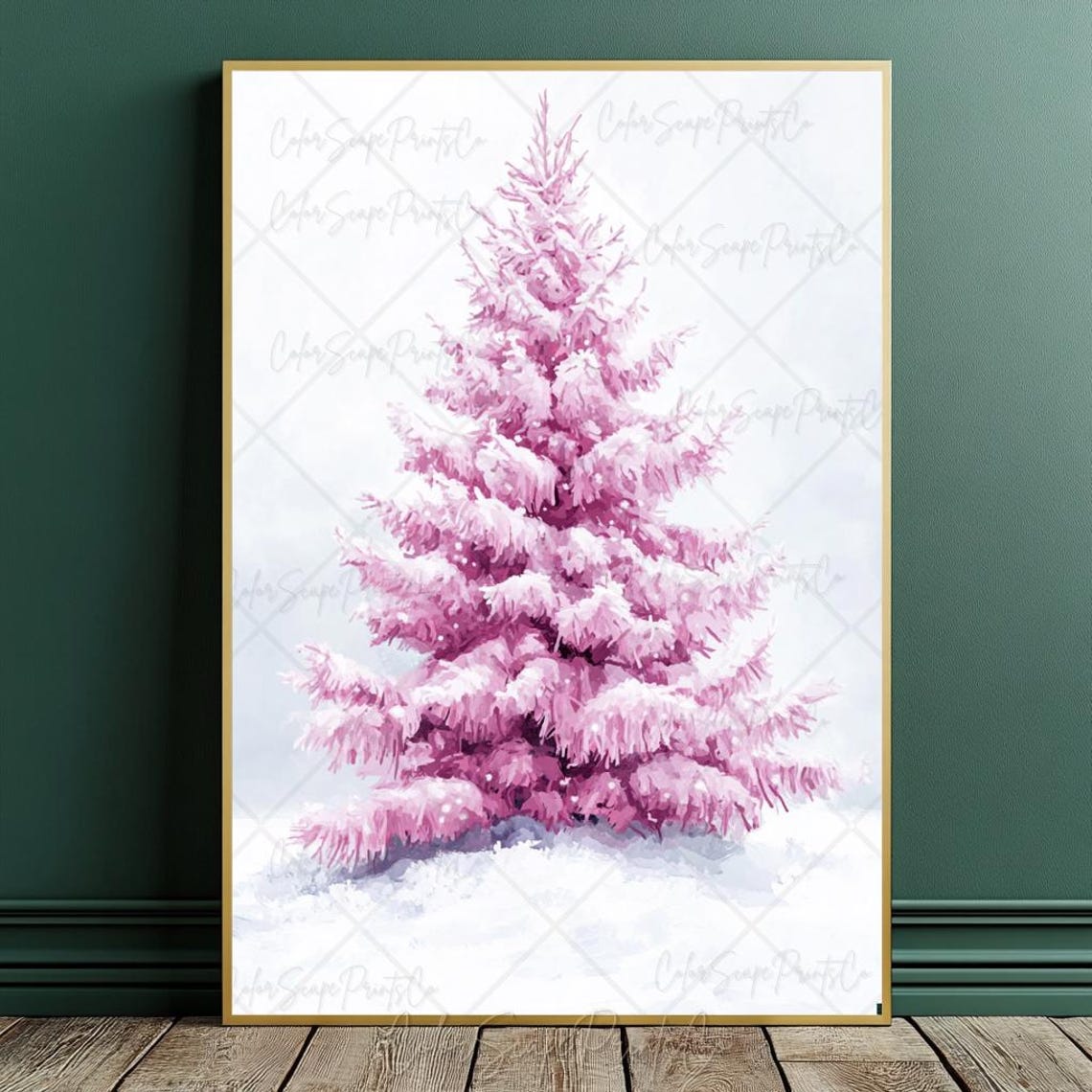 Blush Pink Snowy Christmas Tree Minimalist Winter Holiday Poster - Image 2