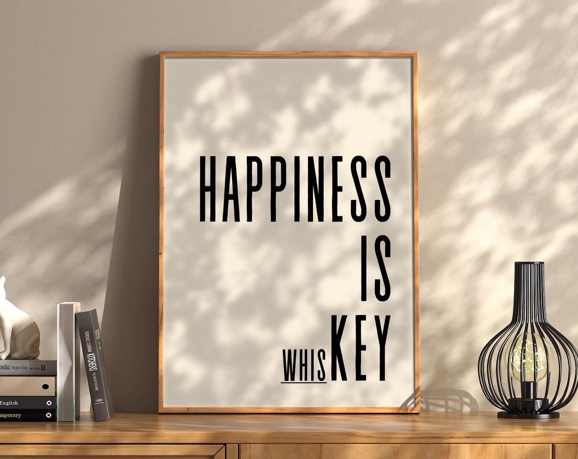 Happiness Is Whiskey Bold Typography Funny Man Cave Bar Poster