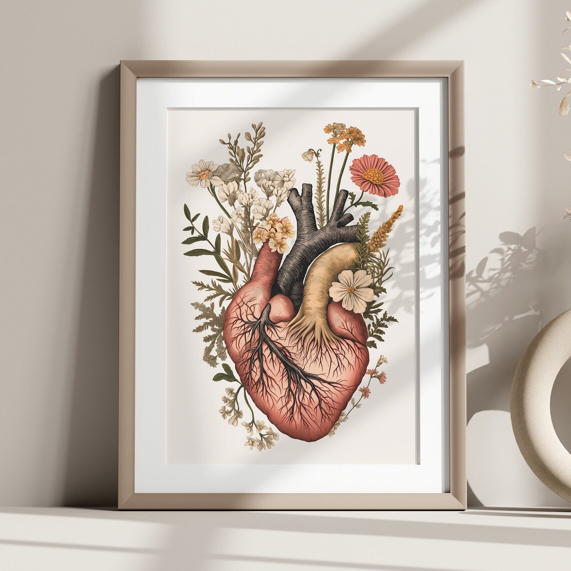 Anatomical Heart Wildflowers Vintage Botanical Medical Poster