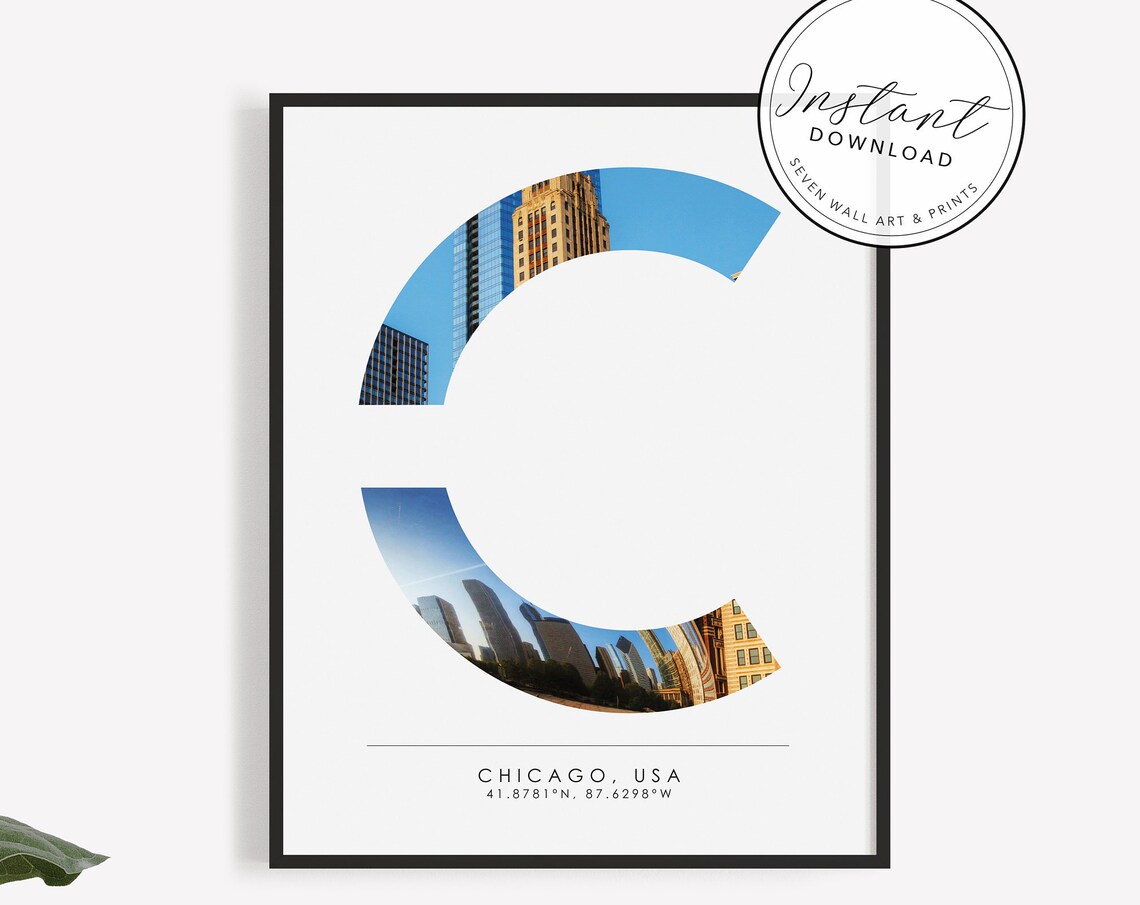 Chicago USA Skyline Letter C Coordinates Minimal City Travel Poster