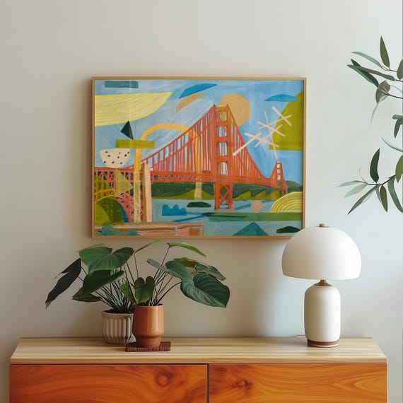 Golden Gate Bridge Art Print Midcentury Modern California Wall Decor