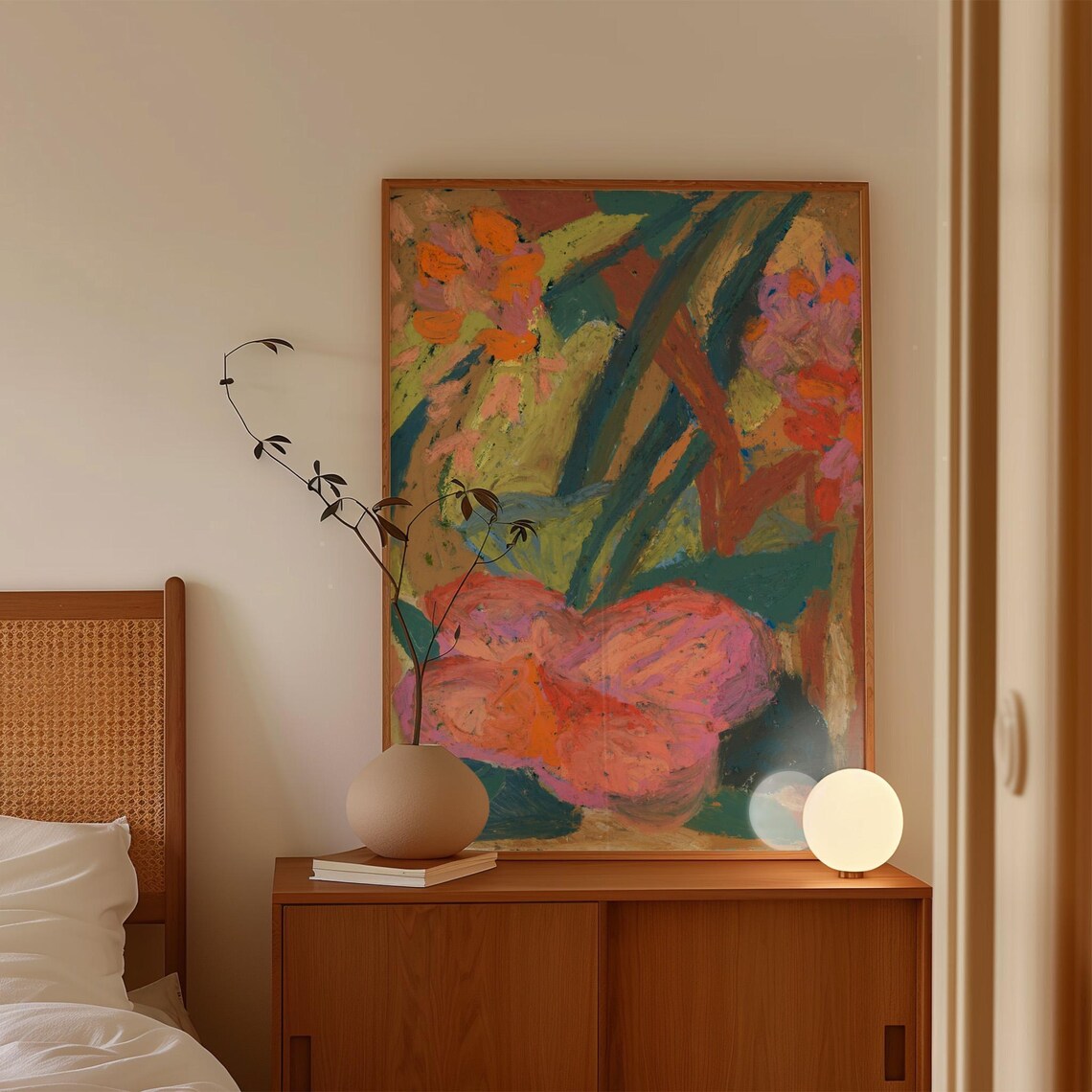 Oil Pastel Flower Giclee Print, Modern Boho Floral