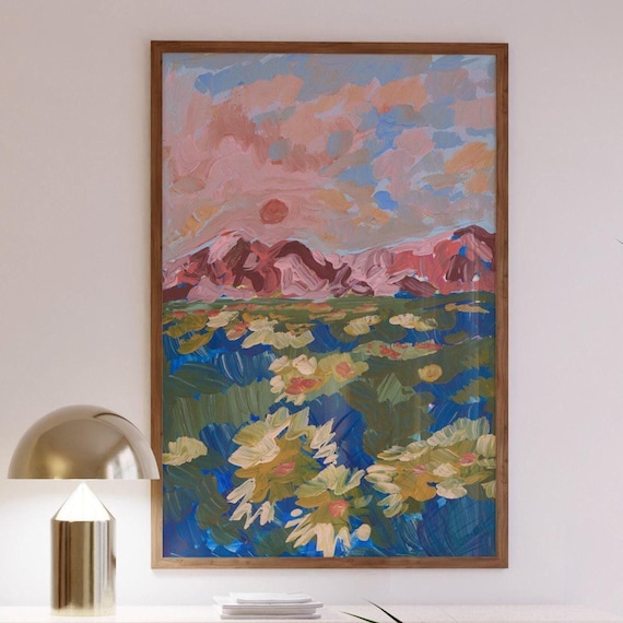 Wildflower Mountain Landscape, Retro California Art Print