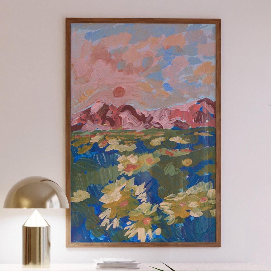 Wildflower Mountain Landscape, Retro California Art Print