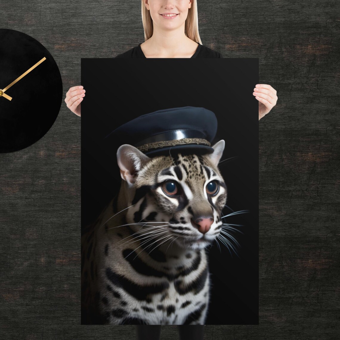 Ocelot Police Officer Portrait Poster Dramatic Spotted Wild Cat Detective Decor