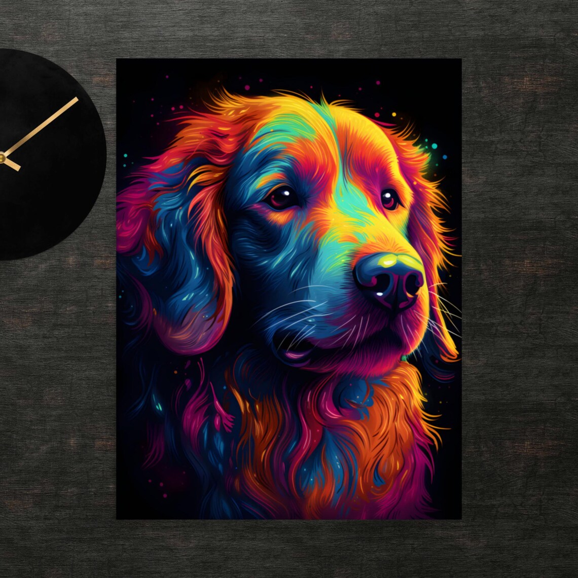 Colorful Rainbow Dog Portrait Flowing Fur Pop Art Animal Poster