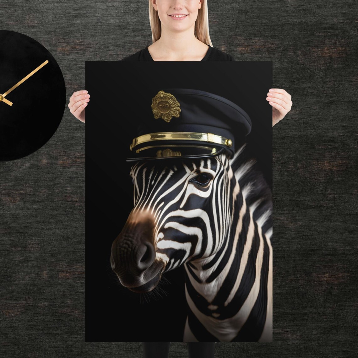 Playful Zebra Wearing Police Officer Cap Bold Portrait Poster