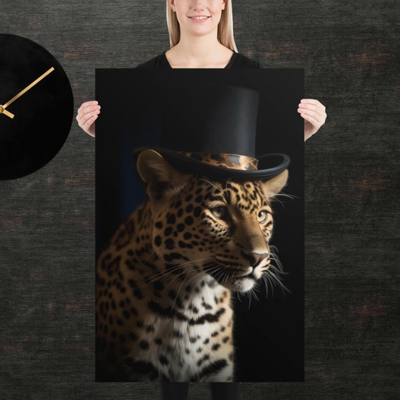 Tophat Leopard Cute Animal Poster Fancy Portrait Unique Art