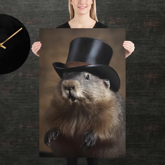 Adorable Beaver Wearing Black Tophat Fun Quirky Portrait Poster