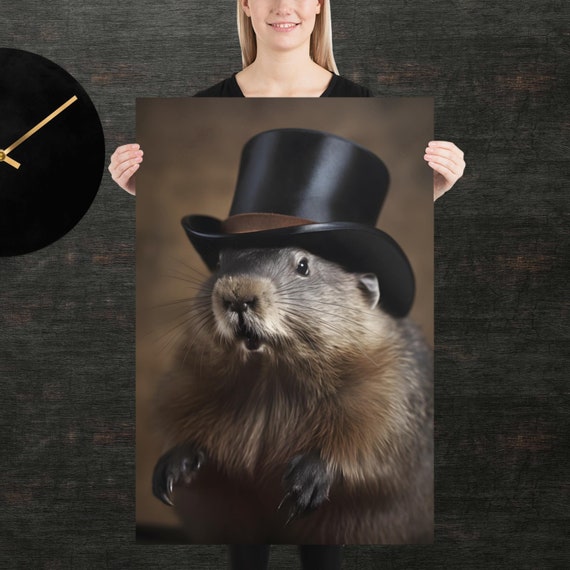 Tophat Beaver Cute Animal Poster Fancy Portrait Unique Art