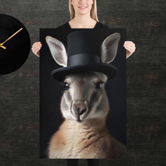 Tophat Kangaroo Cute Animal Poster Fancy Portrait Unique Art