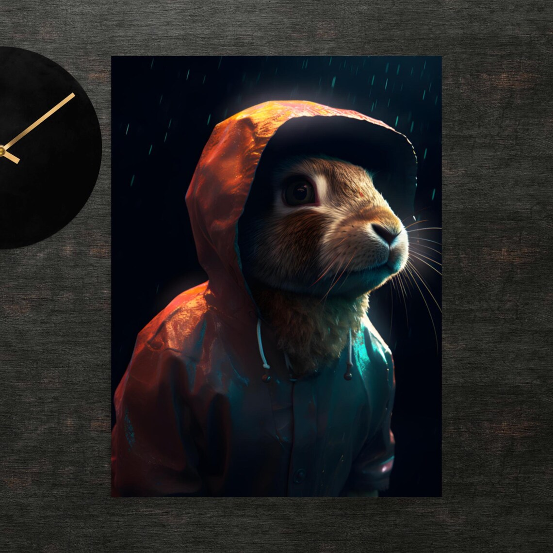 Rabbit In Raincoat Poster Art Wall Print Funny Animals Clothed Animal Cute