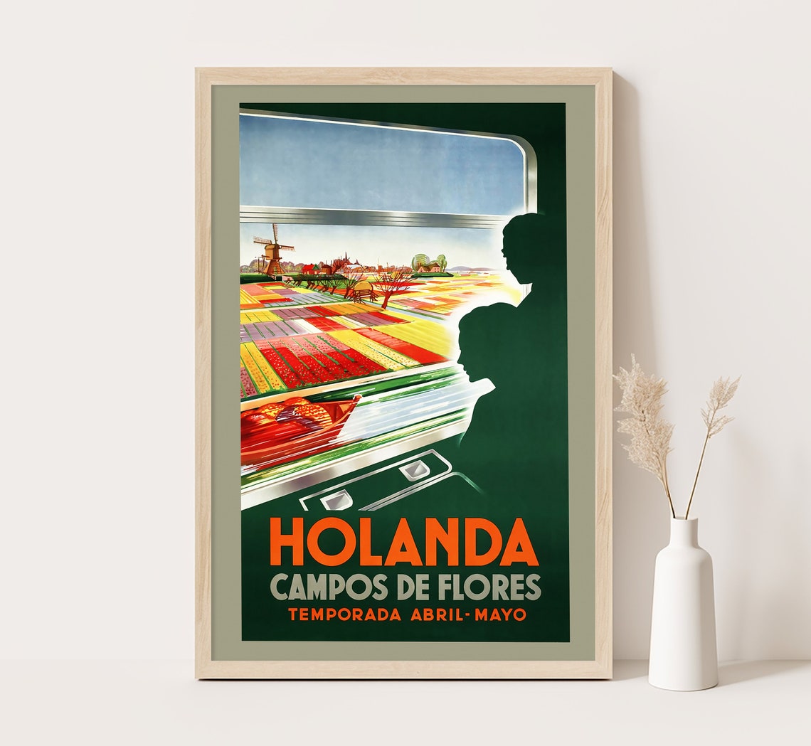Holanda Campos De Flores Tulip Fields Train Window Travel Poster