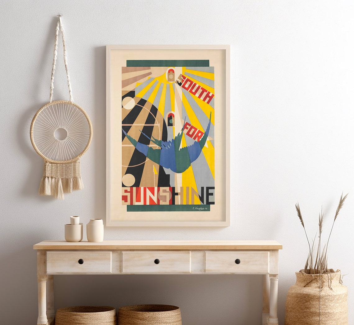 South For Sunshine Swallow Cubist Kauffer Vintage Travel Poster - Image 4