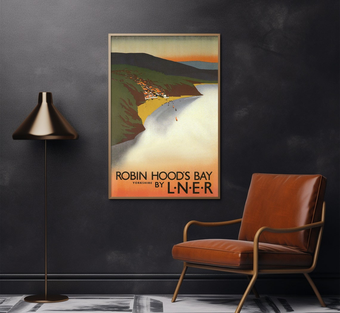 Robin Hoods Bay Yorkshire LNER Railway Coastal Sunset Travel Poster - Image 2
