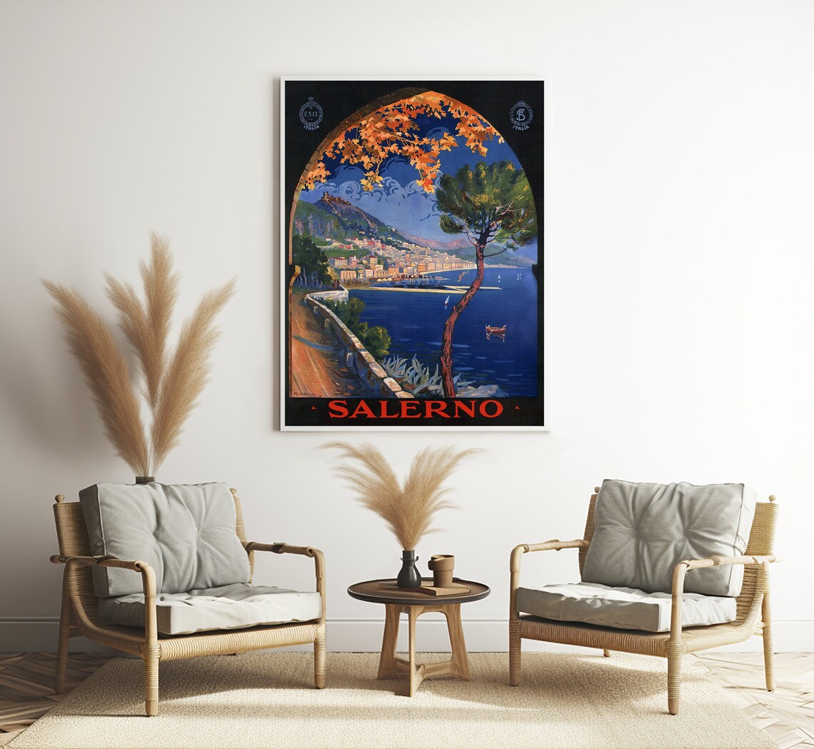 Salerno Italy Vintage Travel Poster, Wall Art Print - Image 3