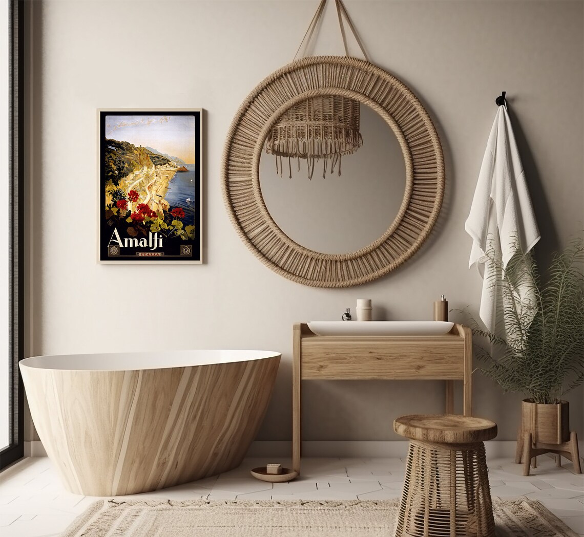 Amalfi Italy Winding Cliff Road Sea Flowers Vintage Coast Poster - Image 2