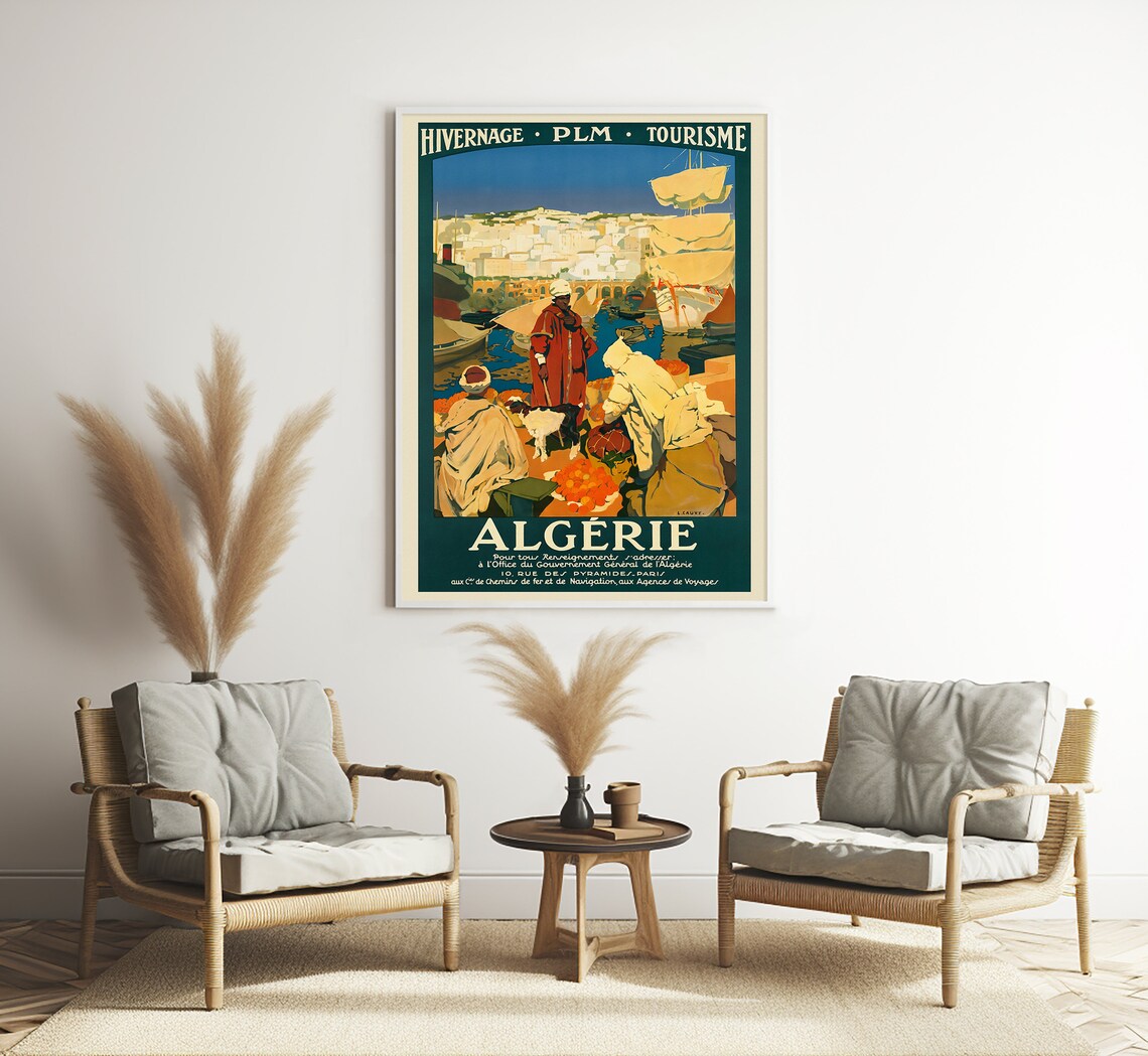Algerie PLM Hivernage Harbor Market Oranges Vintage Travel Poster - Image 3