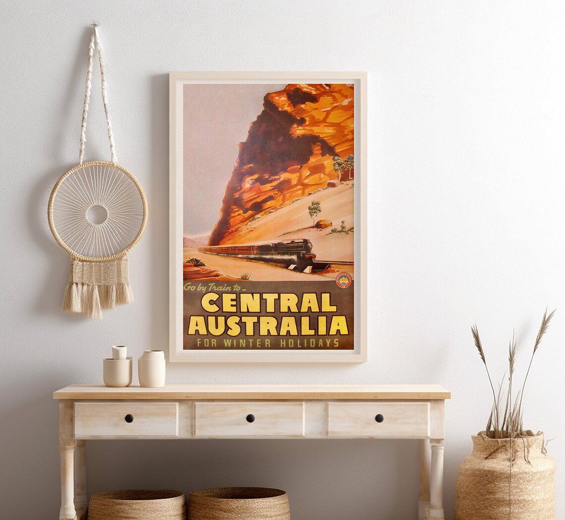 Central Australia Red Rock Gorge Steam Train Vintage Travel Poster - Image 4