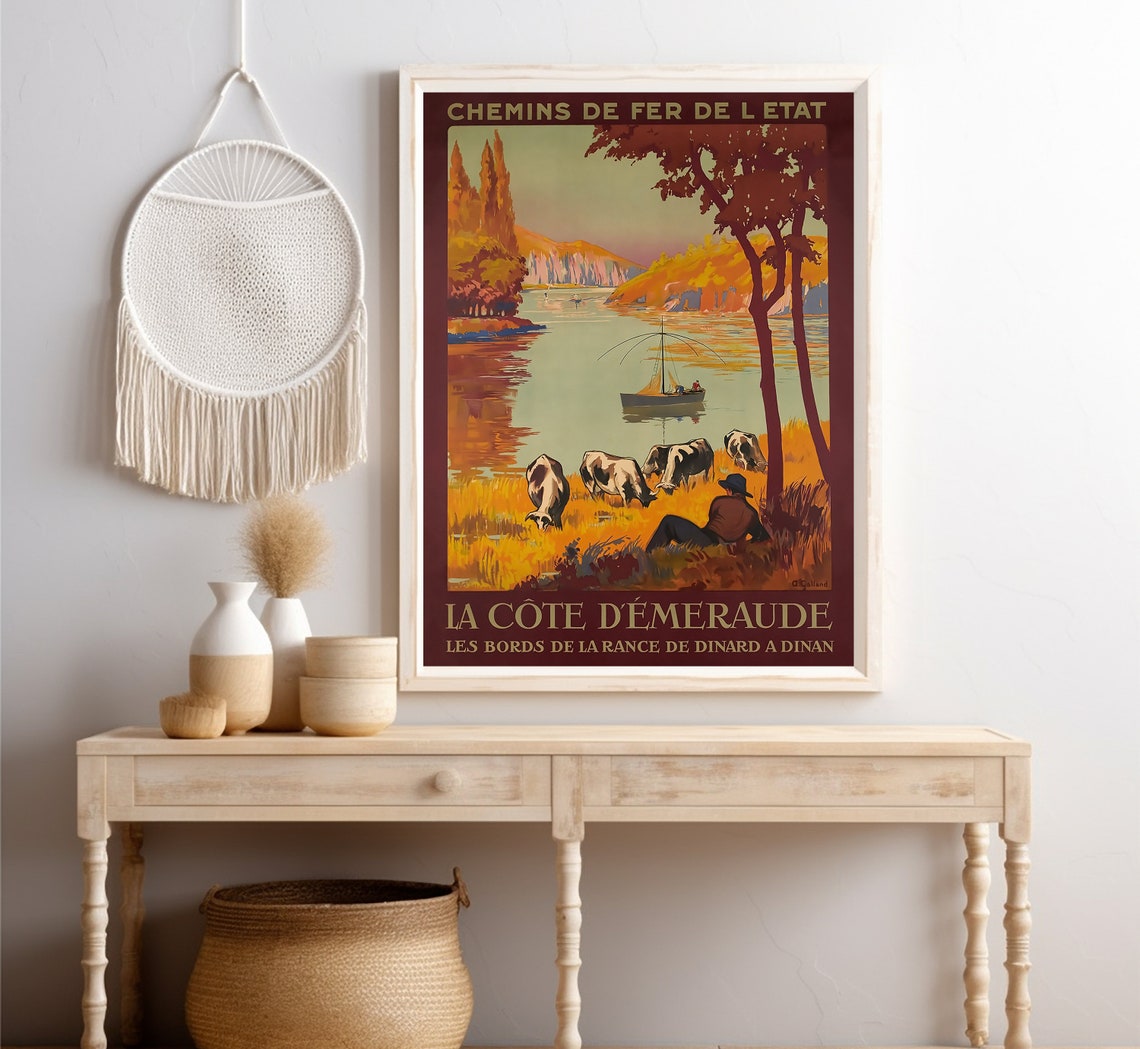 Cote d Emeraude Brittany River Rance Sailboat Vintage Travel Poster - Image 4