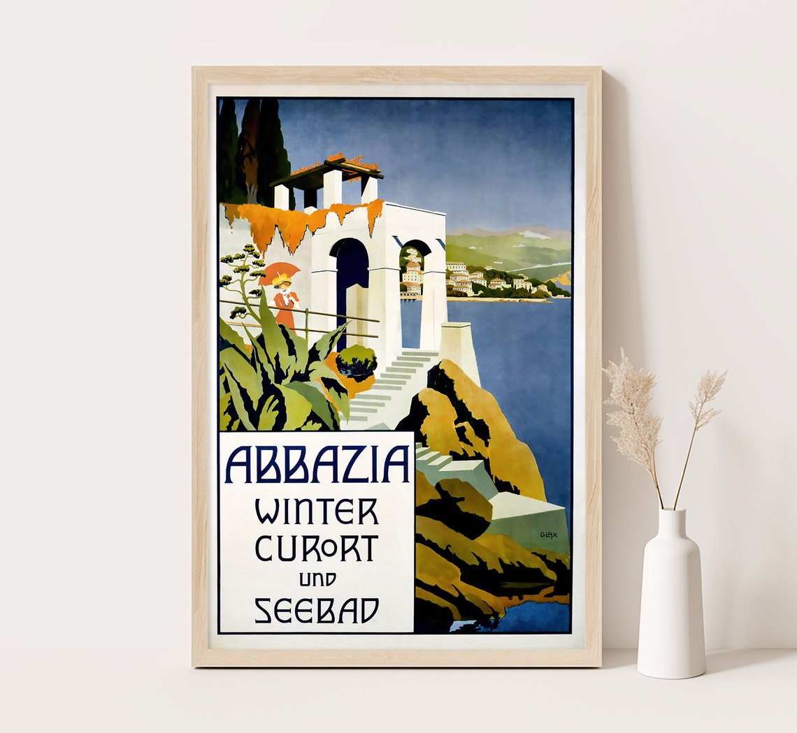 Abbazia Winter Kurort Und Seebad Coastal Grotto Vintage Travel Poster