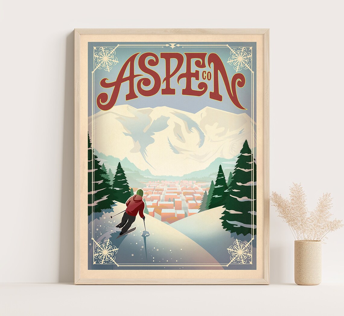 Aspen Vintage Travel Poster, Mountain Town Art Print