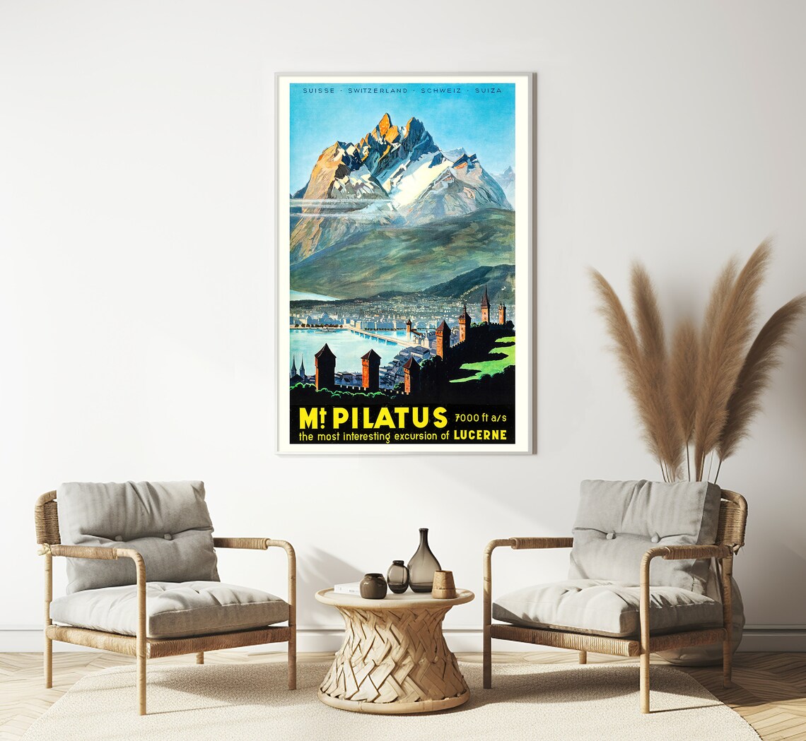 Pilatus Mountain Over Lucerne, Swiss Travel Poster - Image 3