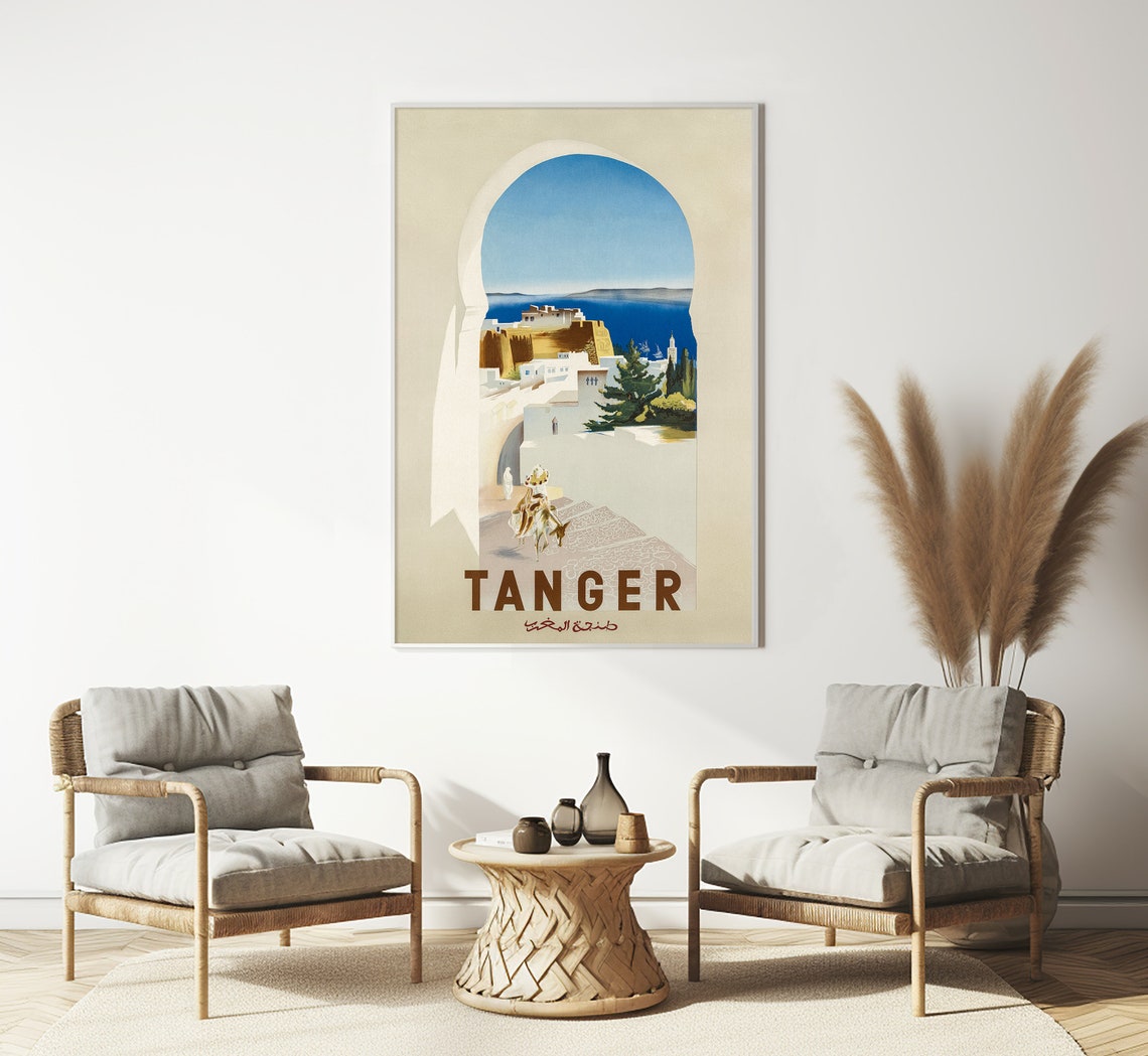 Tanger Morocco Moorish Arch Whitewashed Medina Sea View Vintage Poster - Image 3