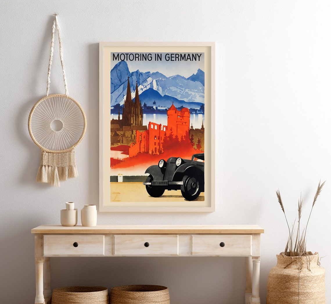 Motoring In Germany Classic Car Castle Alps Vintage Road Trip Poster - Image 4