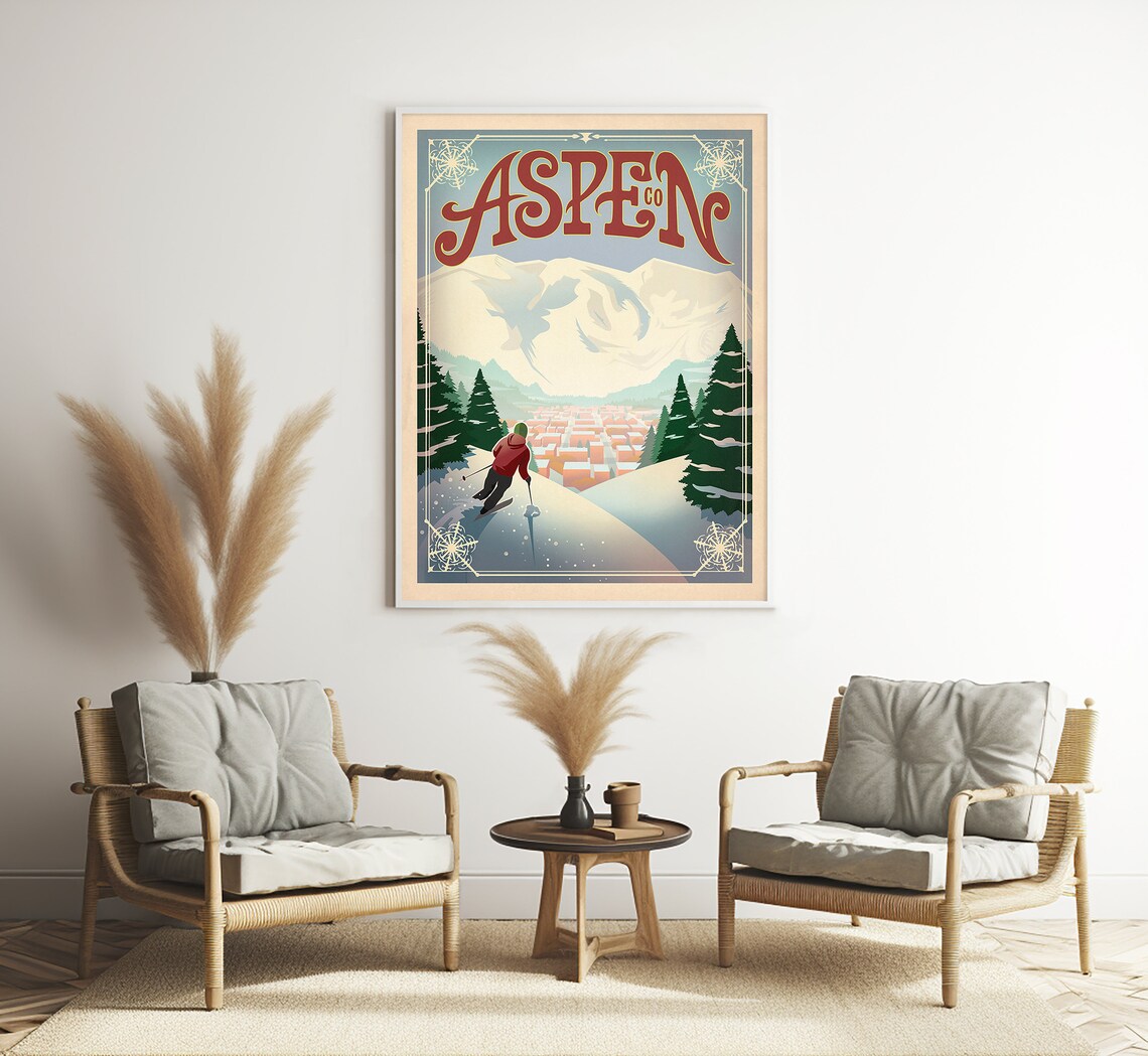 Aspen Vintage Travel Poster, Mountain Town Art Print - Image 3