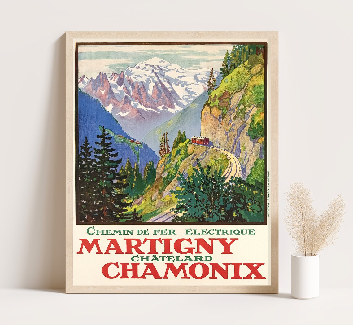 Martigny Chamonix Switzerland Vintage Travel Poster
