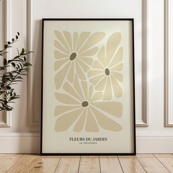 Fleurs Du Jardin Beige Floral Botanical Art Poster Le Printemps