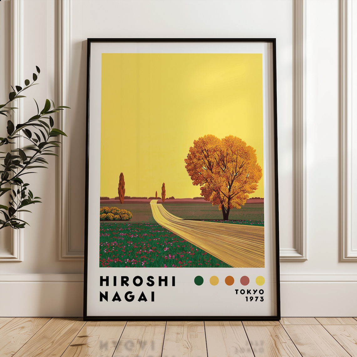 Hiroshi Nagai Tokyo 1973 Golden Road Autumn Tree Retro Poster