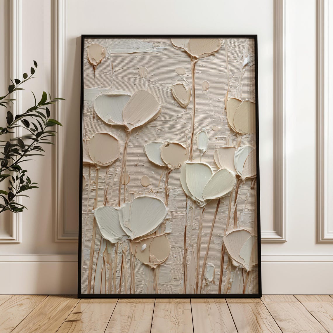 Neutral Abstract Wall Art Textured Palette Knife Print Beige Minimalist Decor Modern Floral Painting