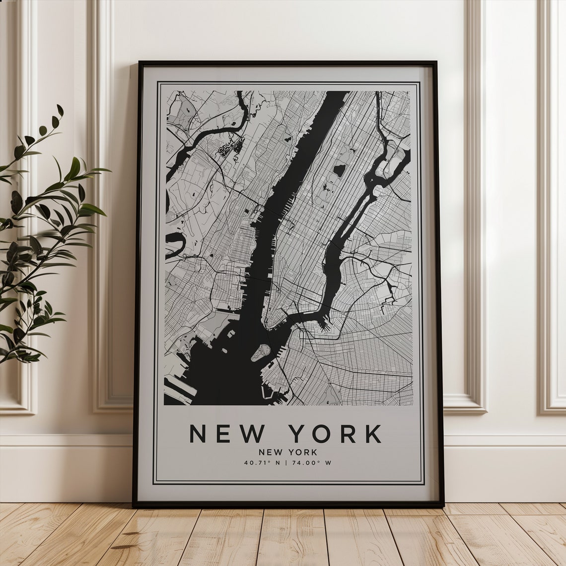 New York City Map Minimalist Black and White Manhattan Grid Poster