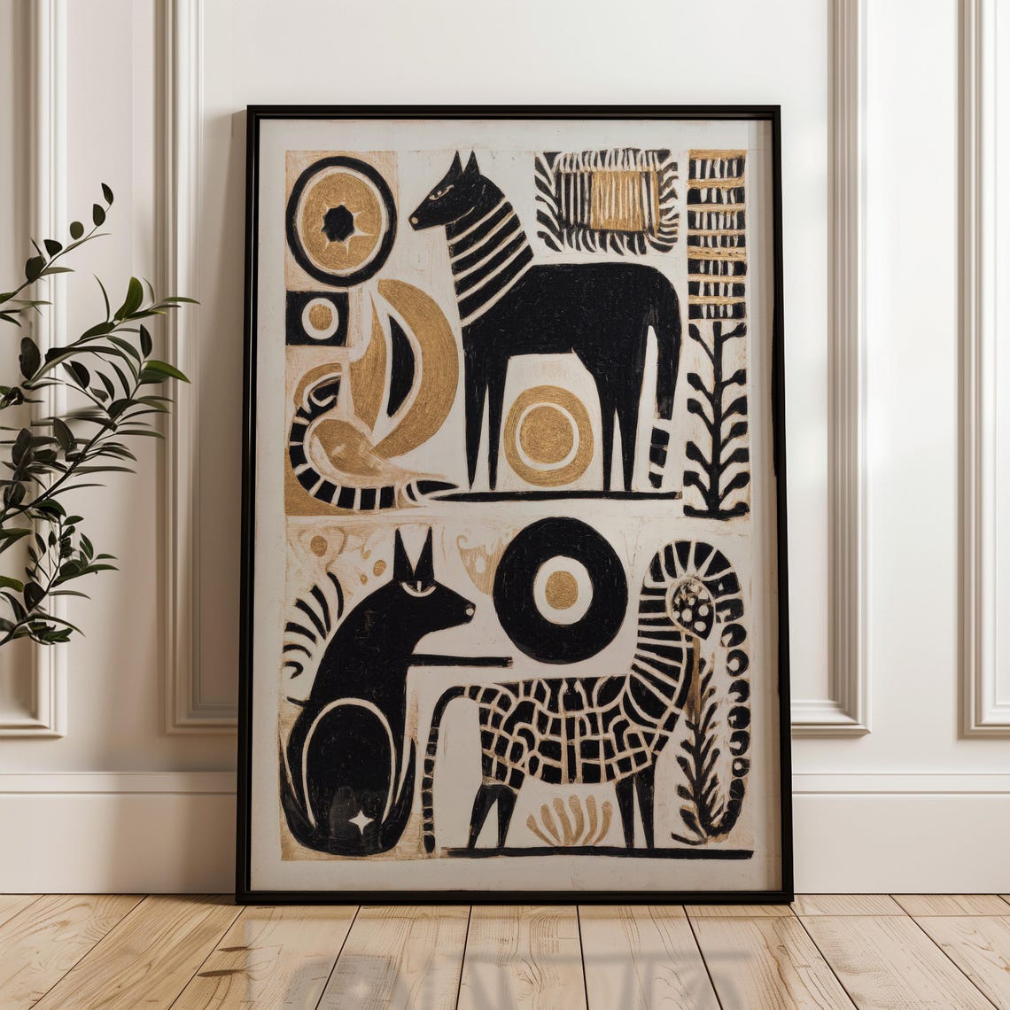 Traditional Mexican Animals Poster Abstract Stylized Folk Art Print On Matte Paper