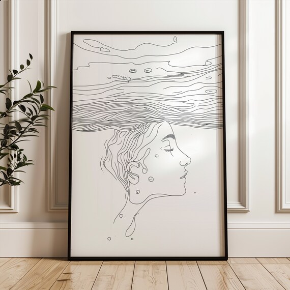 Dreaming Woman Line Art Poster Minimalistic Feminist Print Black And White Wall Decor Modern Home Office Decoration